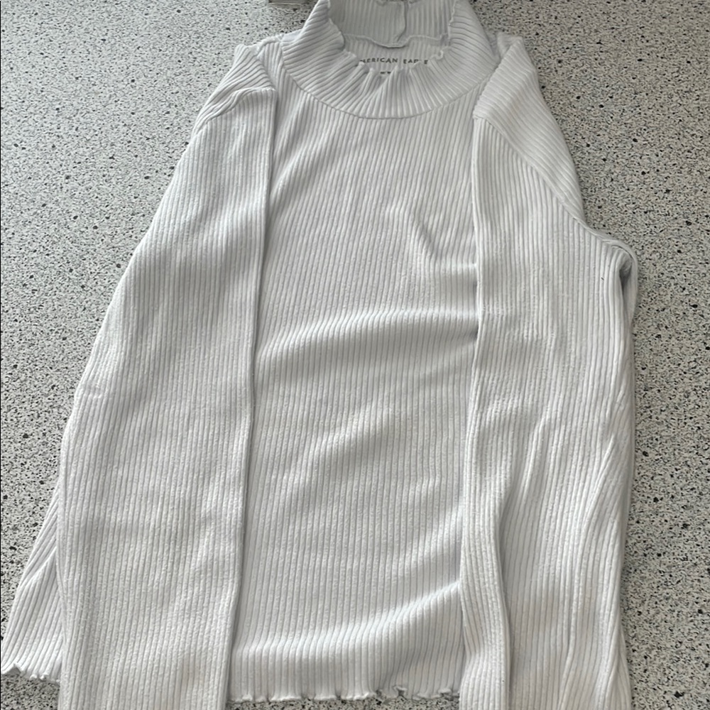 American Eagle Outfitters White Ribbed Long Sleeve Top